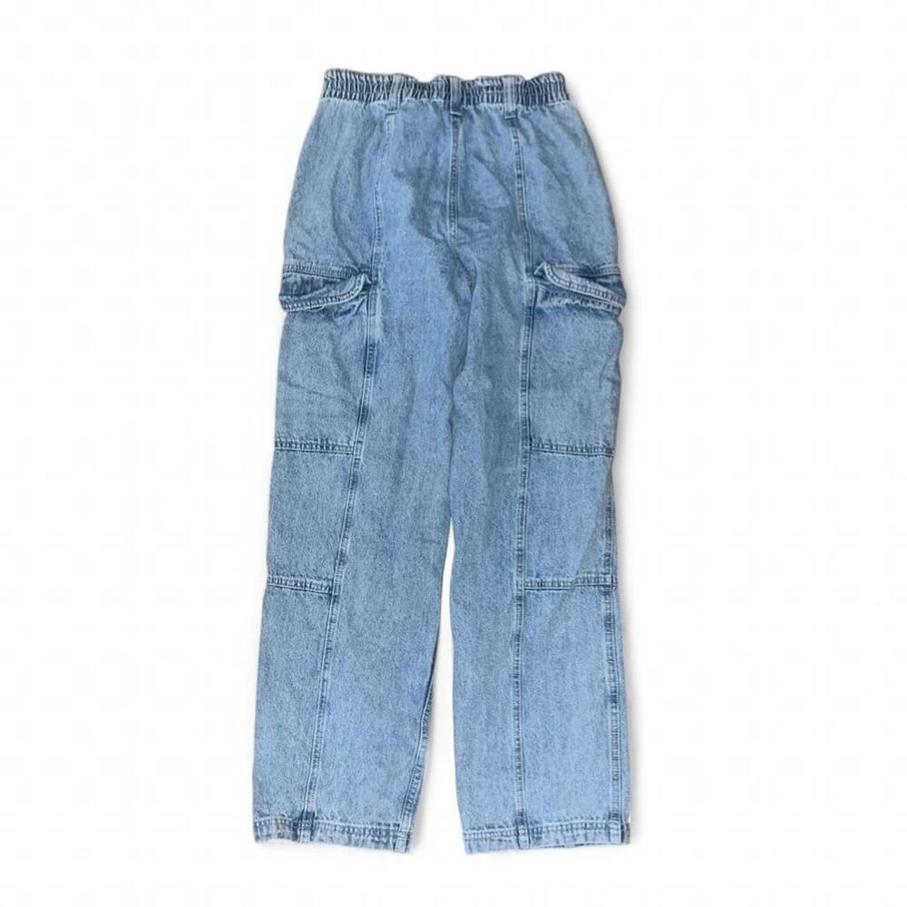 RSQ Women's Light Blue Denim Cargo Straight Leg Jeans Elastic Waist SZ 29 - Picture 4 of 4